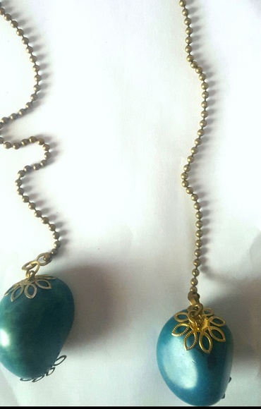 2pc Brass Ball Chain Organic Tagua Seed Ceiling Fan Pulls - Picture 2 of 2